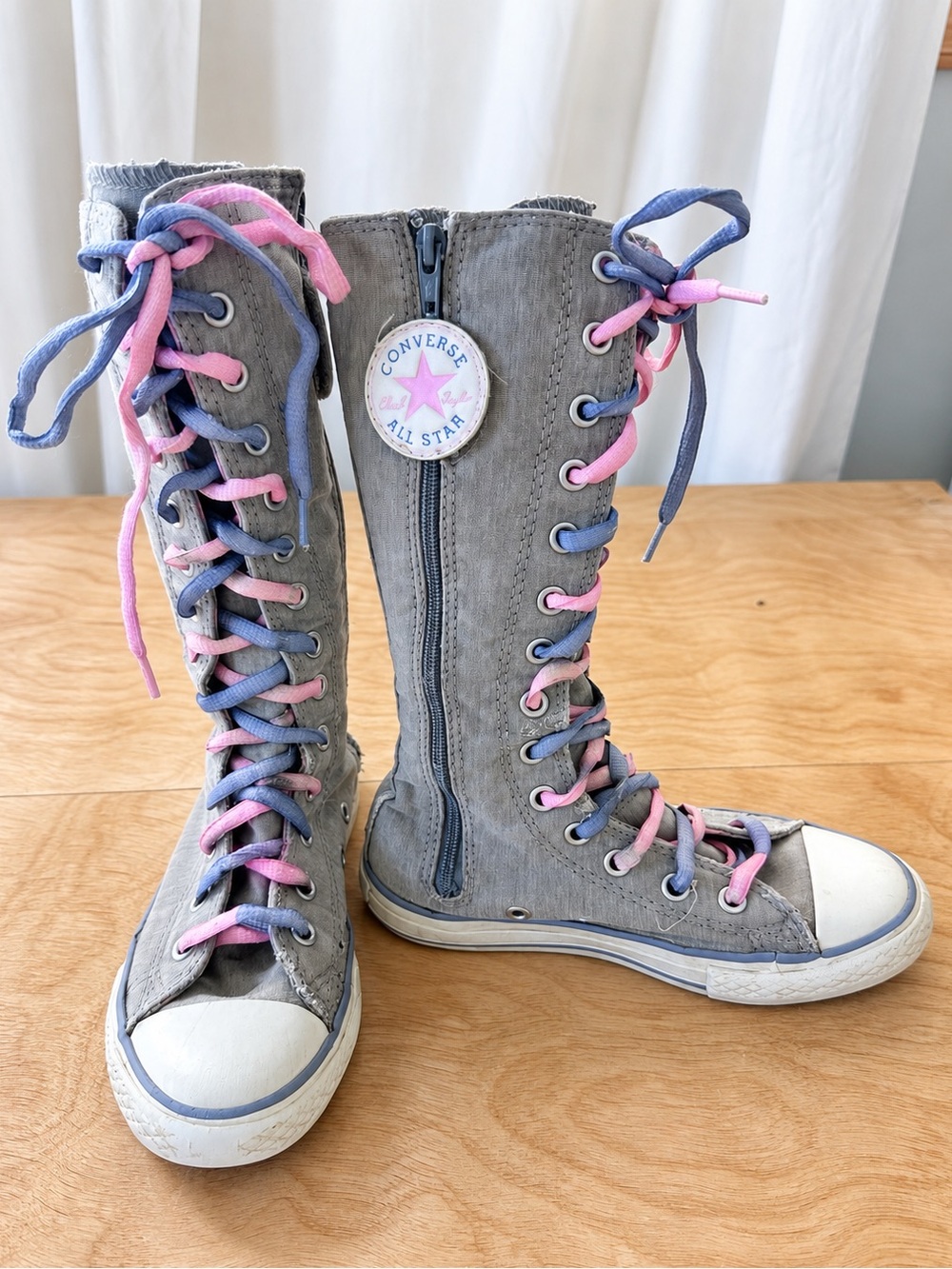Vintage Converse Chuck Taylor XX-Hi Knee High Boots Gray Pink Lavender Size 11.5